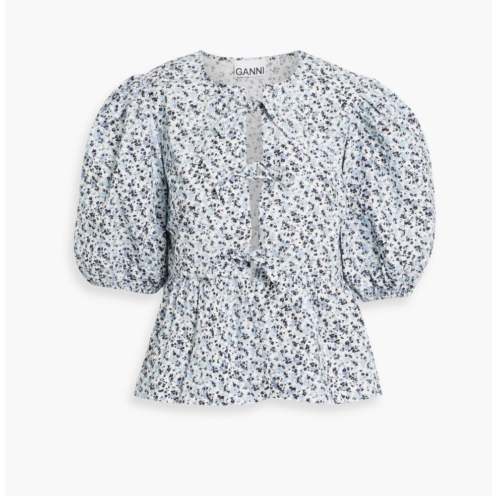 Ganni Light Blue Floral Blouse NWT!